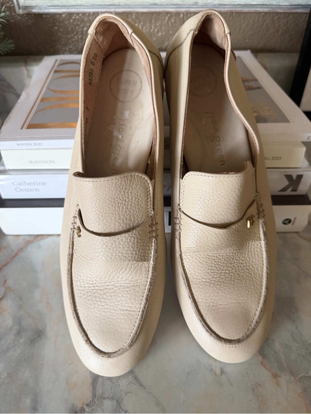 Paul Green Pebbled Cream Leather Penny Loafers